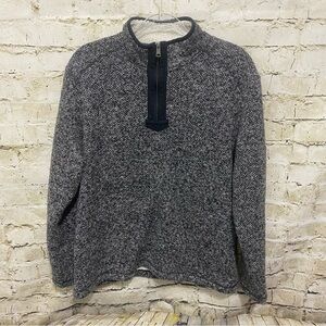 Orvis Black Gray Sherpa Lined 1/4 Zip Pullover Sweater Jacket